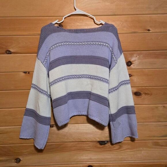 Women's Sincerely Jules Purple Lavender Stripe Knit Bell Sleeve Sweater Medium - Picture 4 of 5